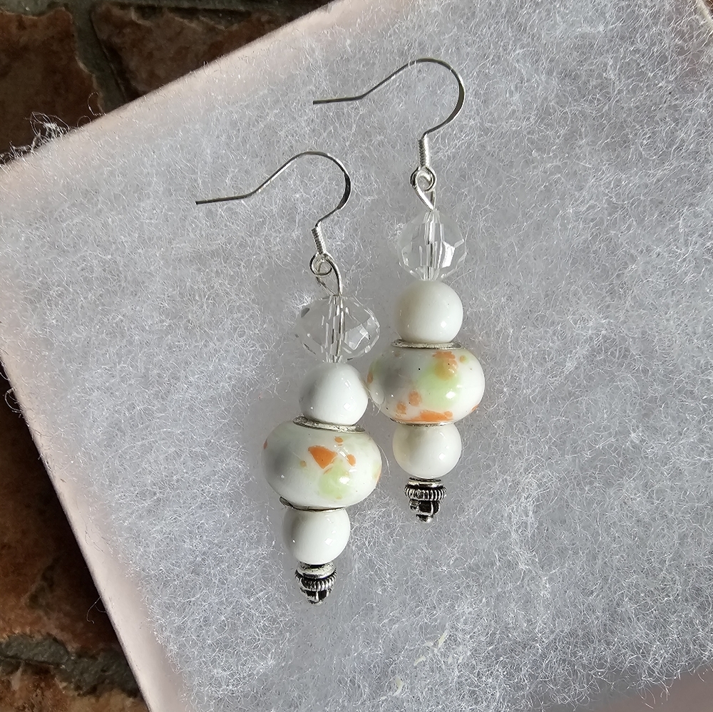 MURANO  HAND PAINTED IMPORTED CHARMS SWAROVSKI BEAD ARTESAN ORIGINAL EARRINGS - Picture 4 of 4